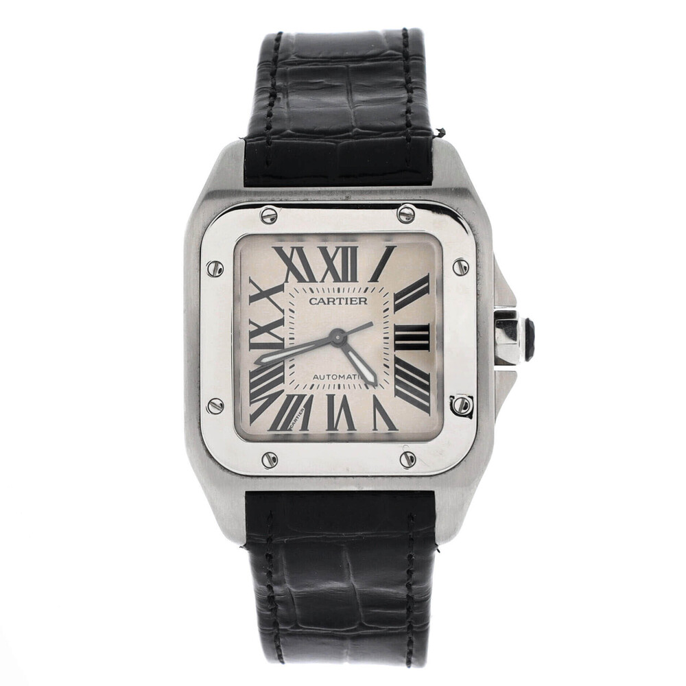 Cartier 33 Santos 100 Automatic Watch Stainless Steel and Alligator